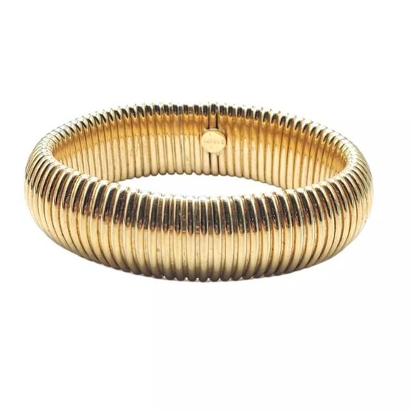 Napier Chunky Tubogas Wide Bangle Bracelet Gold Tone Vintage - Picture 1 of 5